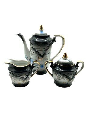 Vtg Japanese Dragon Ware Moriage Tea Set Porcelain Hand-Painted Gold Accents